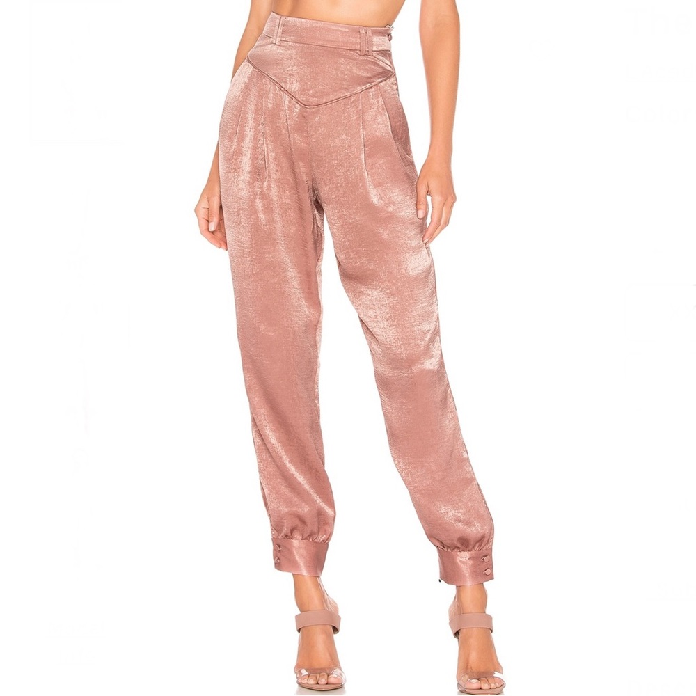 NEW L’ACADEMIE REVOLVE PINK SATIN TIE CUFF PANTS - Picture 1 of 8